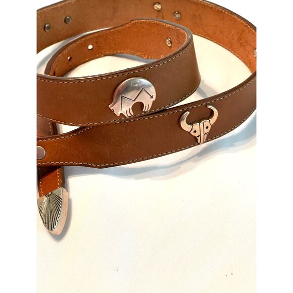 Silver Creek Western Conch Fetish Brown Leather Belt 53004 Genuine Leather USA. main image 14